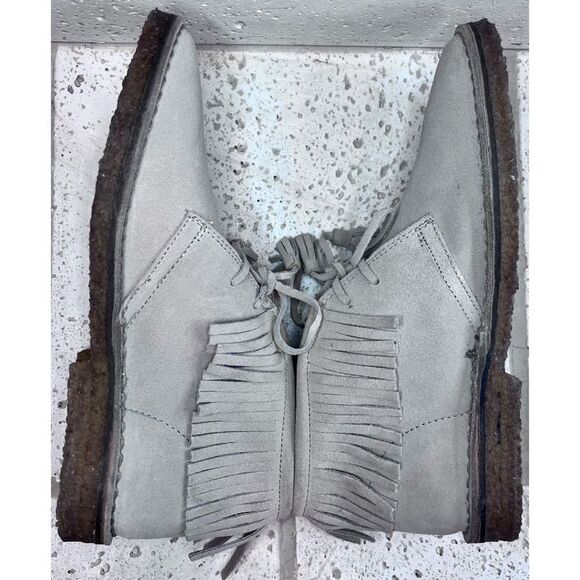 J Crew Fringed Macalister Suede Boot Tassel Laces Grey Tan Size 9 NWOB - Picture 11 of 13